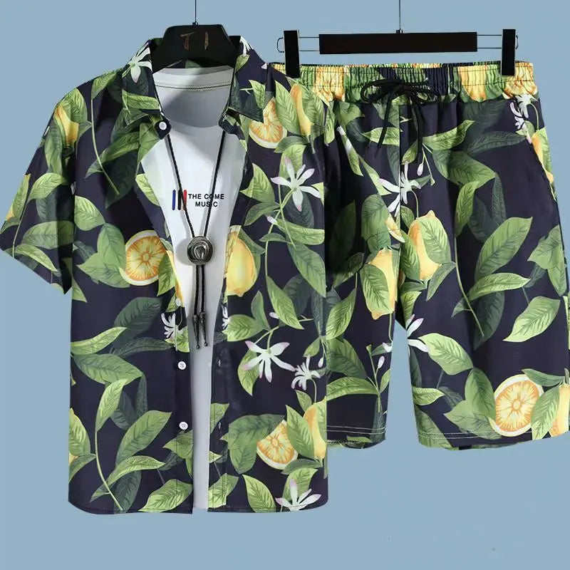 Conjunto Hawaiano 3D Hombre | Camisa Árbol de Coco + Pantalón Corto Playa