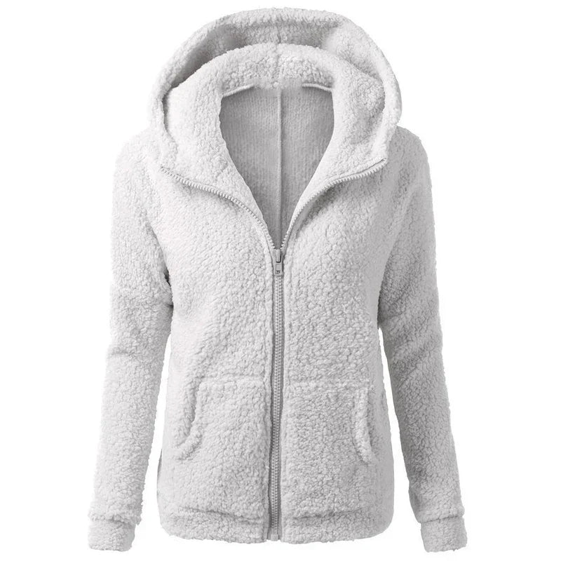 Chaqueta con capucha de primavera y otoño para mujer, sudaderas con capucha informales cálidas para mujer, sudadera con cremallera, abrigo de lana suave de Color sólido para mujer