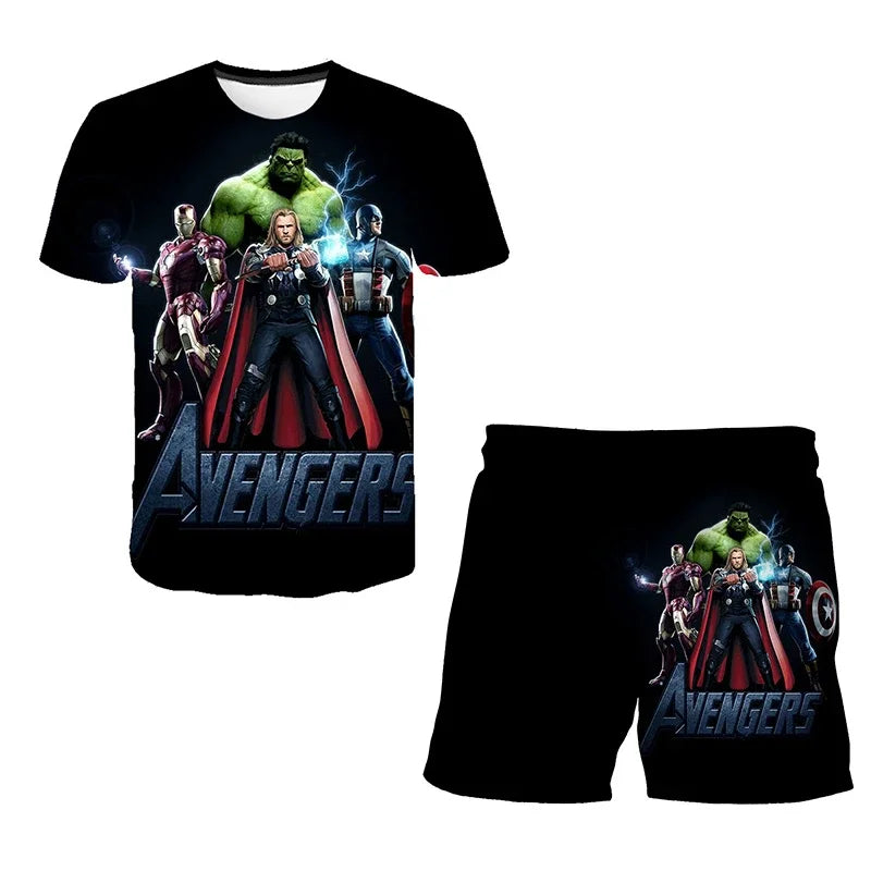 Conjunto de 2 piezas de camiseta y pantalones cortos transpirables para niños, diseño de Spider-Man, Marvel, Hulk, Iron Man, Spiderman