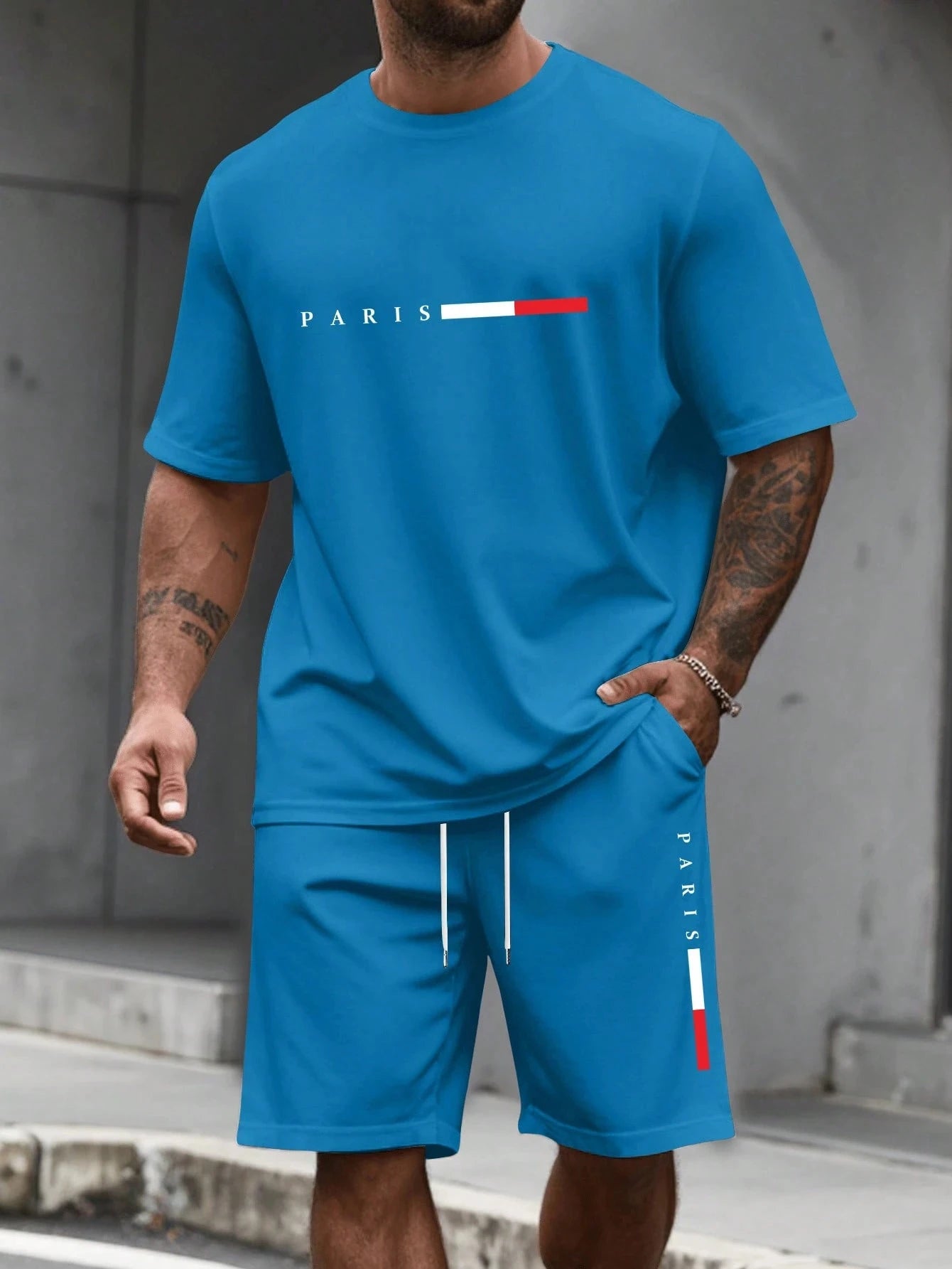 Chándal de hombre 2 piezas  Conjunto de camisa y pantalones cortos de manga corta con cuello redondo, traje para correr para hombre, camisetas de talla grande, ropa para hombre, camiseta de verano