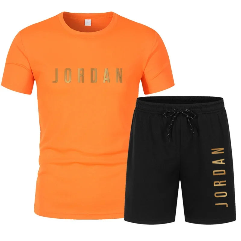 Conjunto deportivo informal de dos piezas para hombre joven, camiseta de manga corta y pantalones cortos, moda de verano