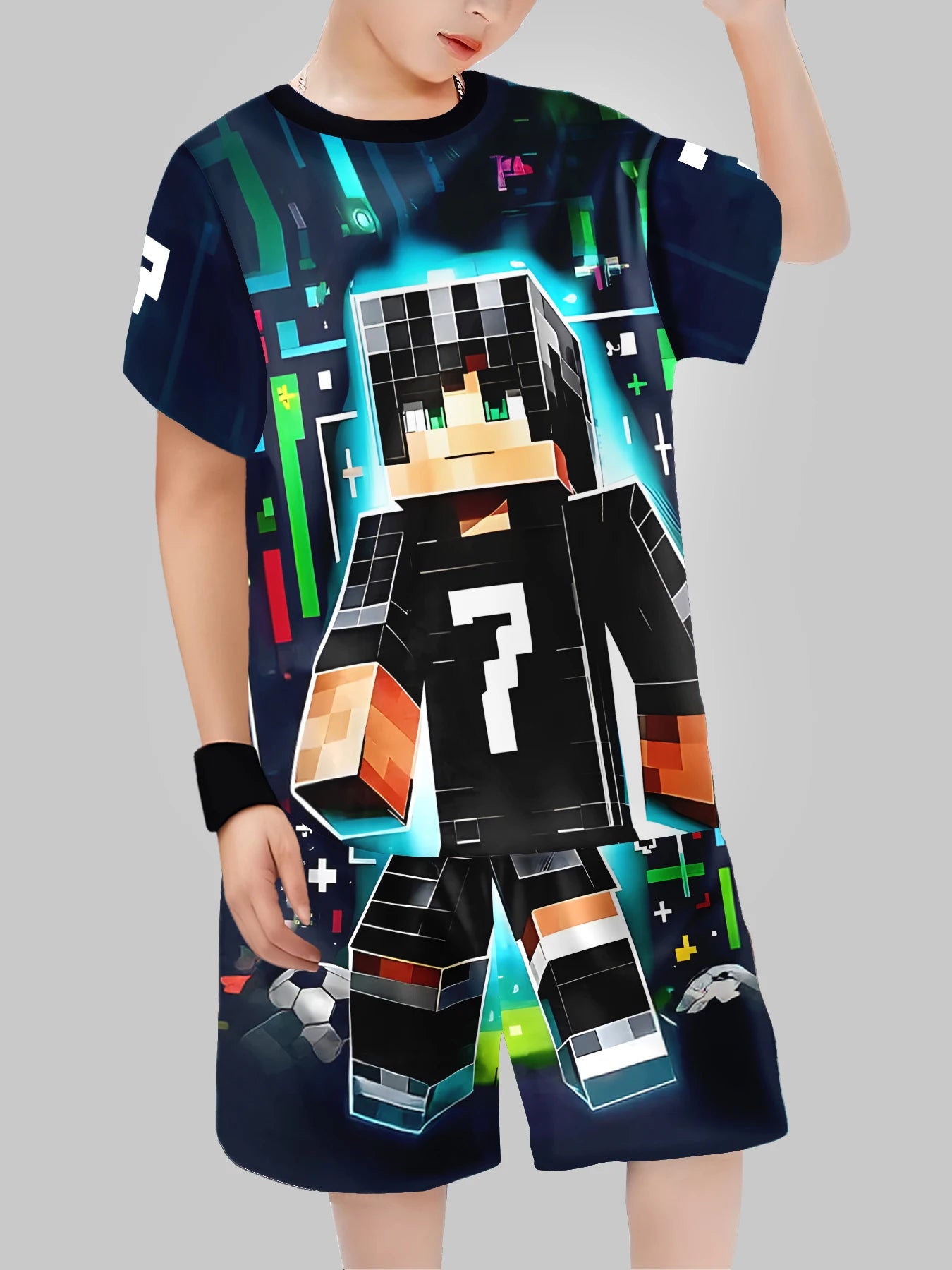 Block Man Impresión Digital Ropa Transfronteriza para niños Camiseta Casual de Manga Corta Ropa para niños