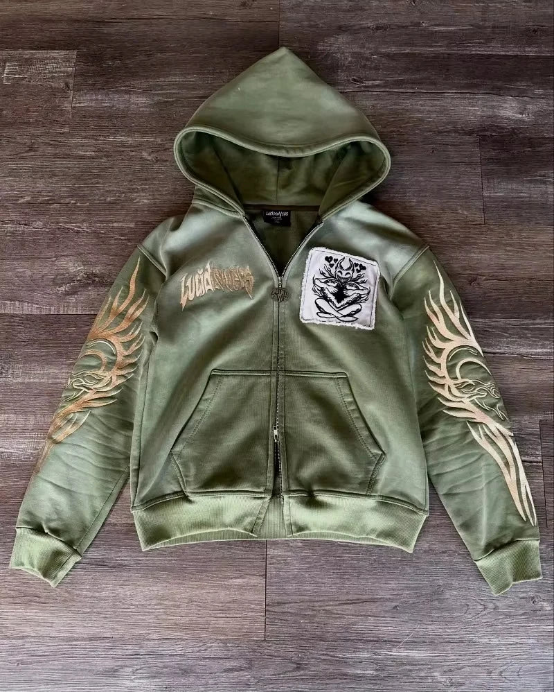 2025 nueva moda americana de gran tamaño con estampado de cuello de piel Sudadera con capucha para mujer Y2K Rock Dark Popular Casual Joker pareja sudadera Tops