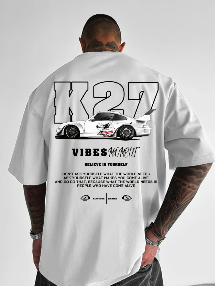 Camiseta de Verano para Hombre con Estampado de Auto, 100% Algodón, Corte Holgado e Informal, Estilo Hip-Hop Urbano, Apta para Hombres y Mujeres