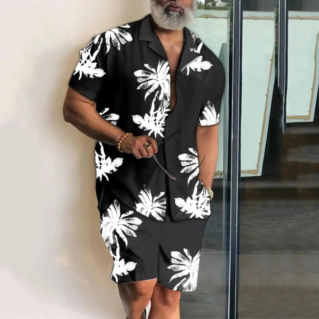 Conjunto Hawaiano 3D Árbol de Coco Hombre | Camisa y Pantalón Corto