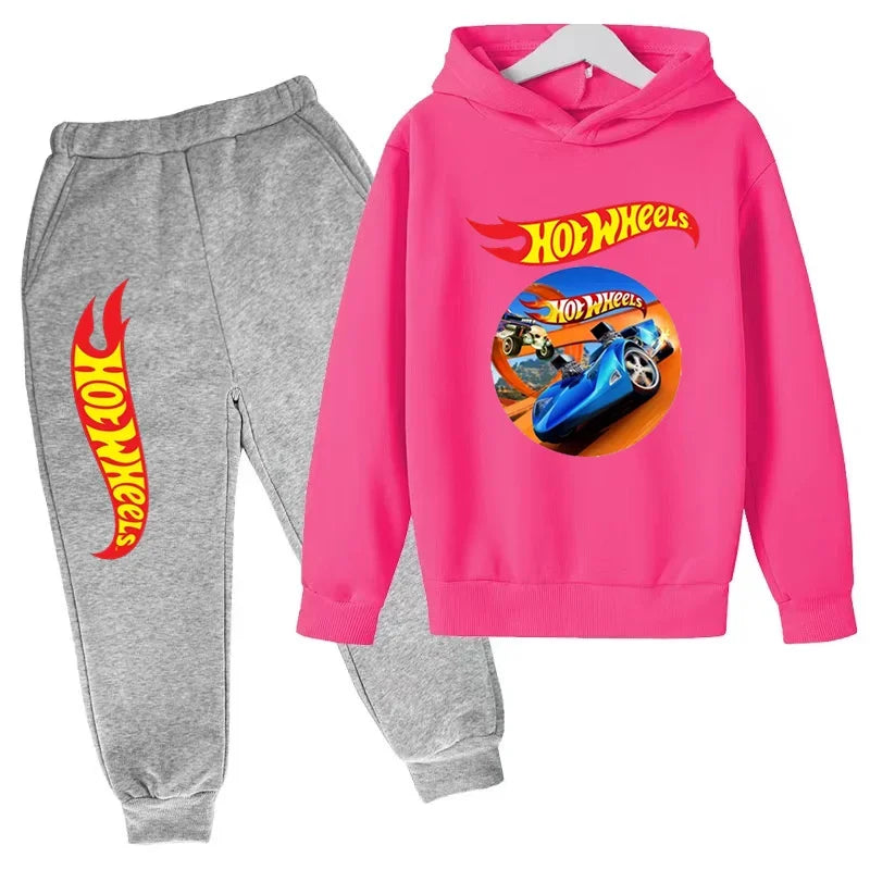 Ropa para niños Hot Wheels juego de coches Abrigo con capucha estampado 3-12 años niños niñas niño Top + Pantalones sudadera de moda ropa deportiva Casual