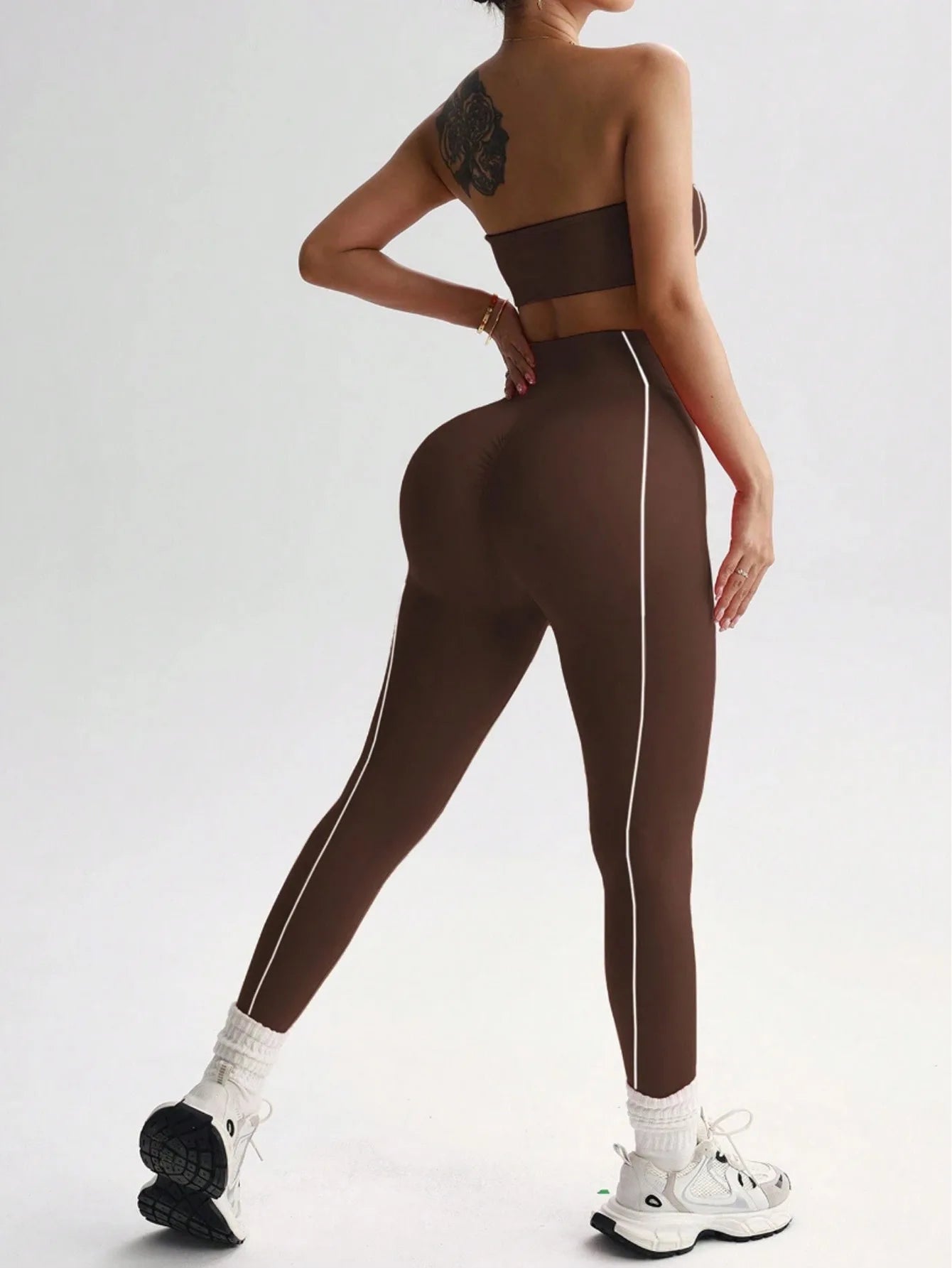 Conjunto Deportivo de 2 Piezas para Mujer: Sujetador Deportivo sin Tirantes y Leggings de Yoga de Cintura Alta con Relleno para Entrenamiento, Fitness y Gimnasio