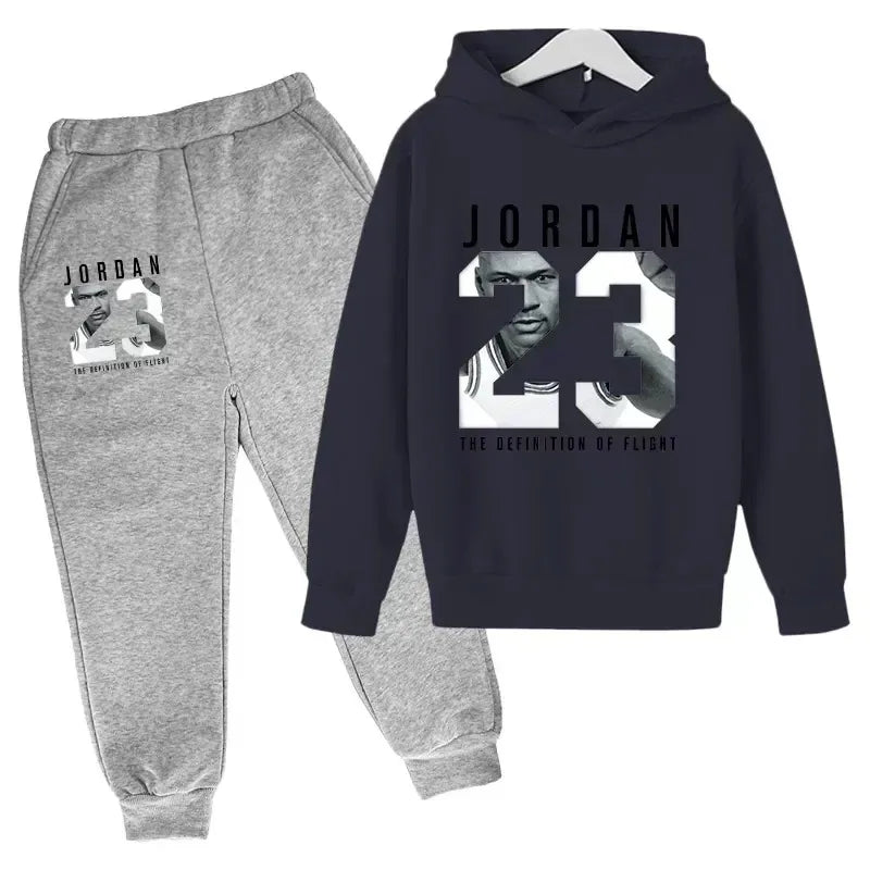 Conjunto de 2 Piezas de Sudadera con Capucha y Pantalones con Estampado Número 23 para Niños, Ropa de Otoño Invierno, Ropa Cálida Informal para Niñas y Niños, Sudaderas Deportivas de Moda