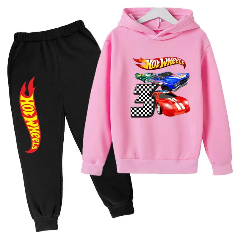 Ropa para niños Hot Wheels juego de coches Abrigo con capucha estampado 3-12 años niños niñas niño Top + Pantalones sudadera de moda ropa deportiva Casual