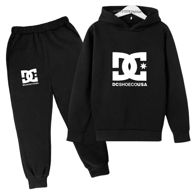 Niños primavera otoño Casual estampado Simple 2 uds Sudadera con capucha + Pantalones chándales trajes de tendencia conjuntos de ropa para niños y niñas de 2 a 13 años