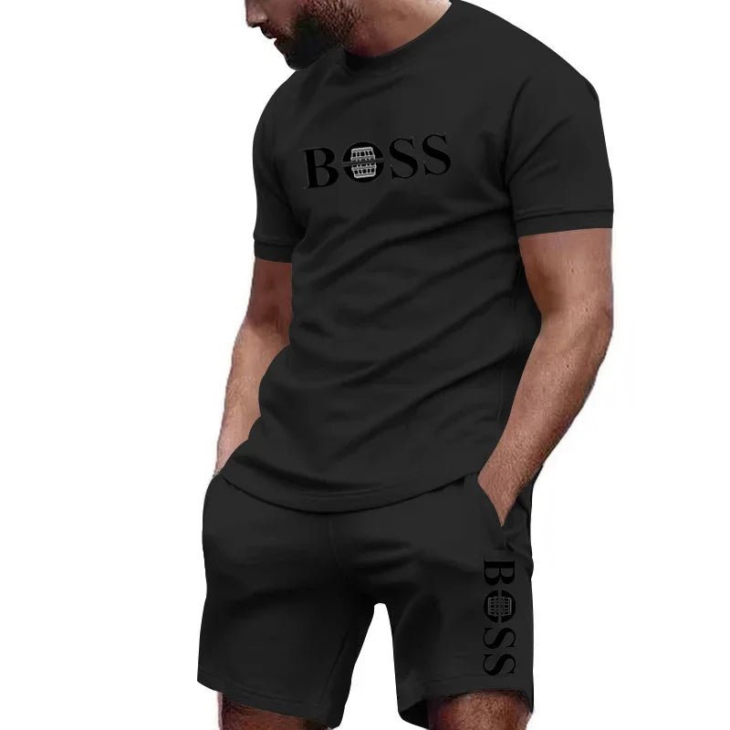 Conjunto deportivo de dos piezas para hombre, camiseta de manga corta y pantalones, ropa deportiva para correr y fitness, verano 2026, gran descuento
