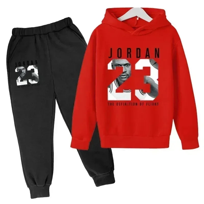Conjunto de 2 Piezas de Sudadera con Capucha y Pantalones con Estampado Número 23 para Niños, Ropa de Otoño Invierno, Ropa Cálida Informal para Niñas y Niños, Sudaderas Deportivas de Moda