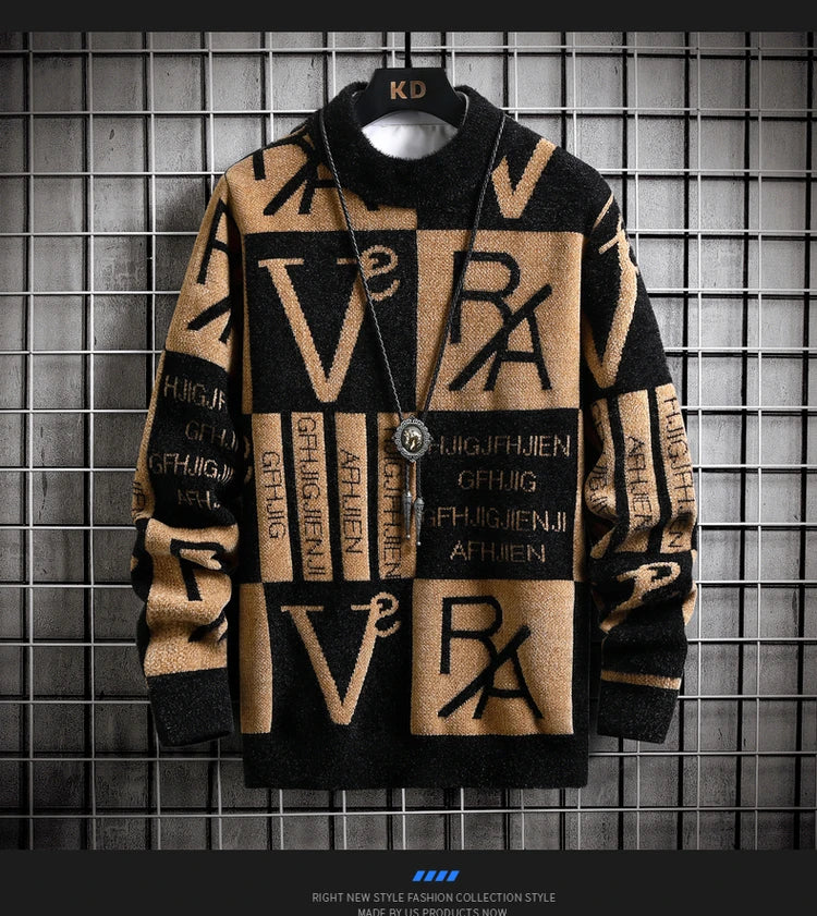 Suéter de punto para hombre, jerséis a rayas con estampado, suéter de cuello redondo, Otoño/Invierno, ropa informal de calidad de diseñador para hombre, jersey