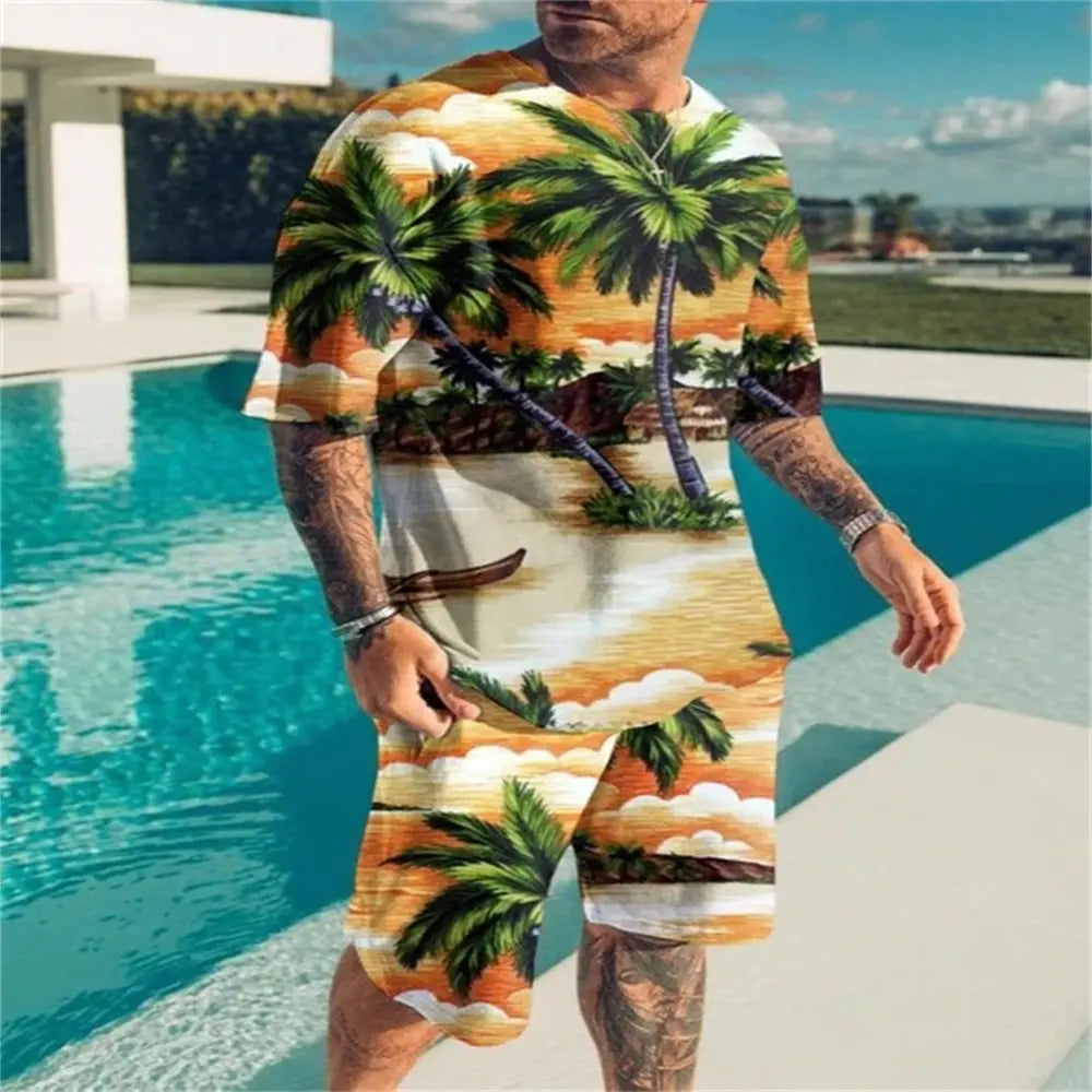 Conjuntos de camisetas y pantalones con estampado 3D de estilo Hawaiano, ropa deportiva a la moda para hombre, camiseta de manga corta de gran tamaño, conjunto de pantalones, trajes para hombre, ropa