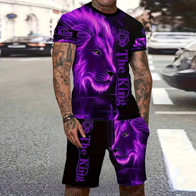 Conjunto Verano Hombre - Camiseta y Pantalón Corto Estampado Tigre 3D