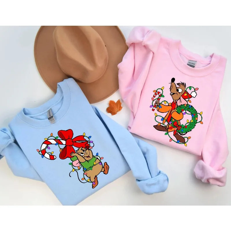 Navidad de Disney Jaq y Gus, sudaderas con capucha de pareja navideña de Disney, sudaderas con capucha navideñas de ajuste familiar de Disney, sudaderas con capucha navideñas de Cenicienta