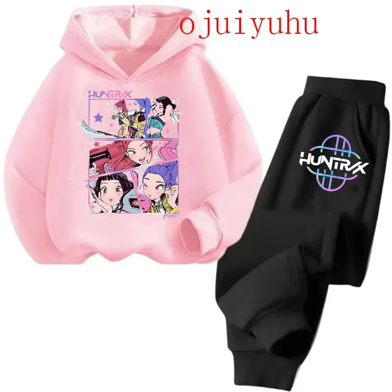 Kpop Demon Hunters Kawaii Jersey sudadera Anime Trucksuit dibujos animados niñas niño niños ropa conjuntos unisex sudaderas con capucha para niños