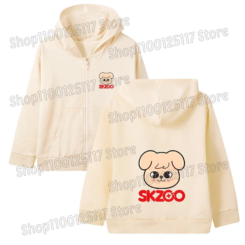 Skzoo-ropa fina de manga larga con cremallera para niñas, chaqueta con capucha de Anime, otoño y primavera, estampado de dibujos animados, ropa de calle con cremallera y bolsillo