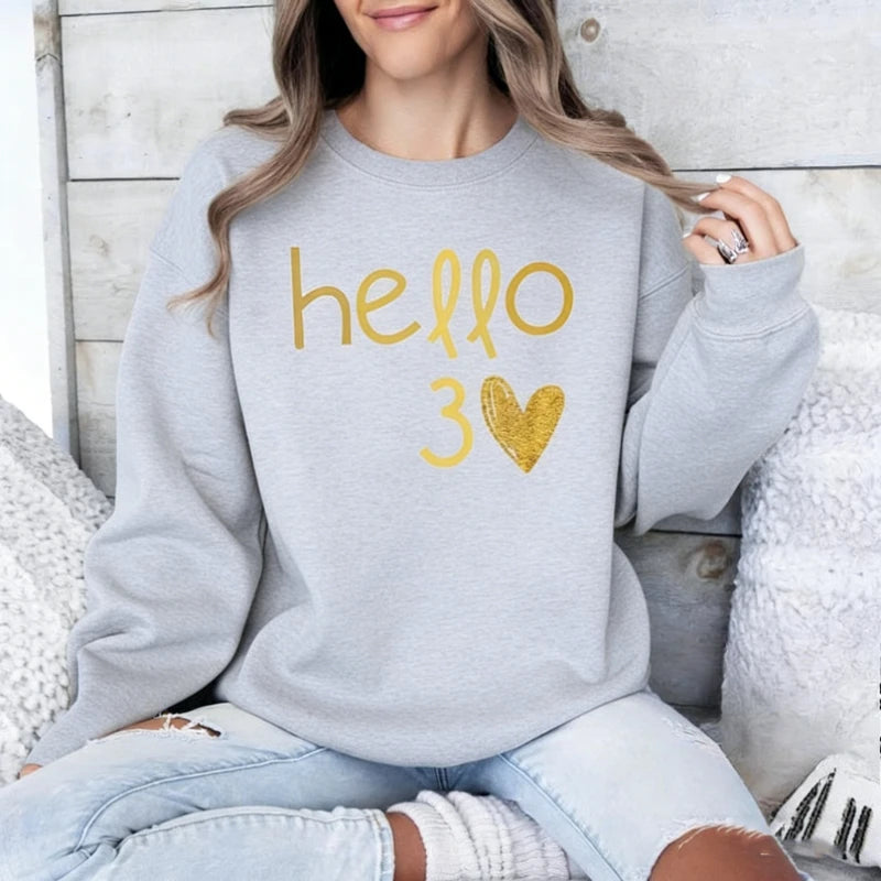 Sudadera con Capucha Térmica para Mujer, con la Frase 'Hola Otoño e Invierno', Regalo para su 30.º Cumpleaños, 'Hola 30', sin Purpurina Real, Sudadera para Adultos