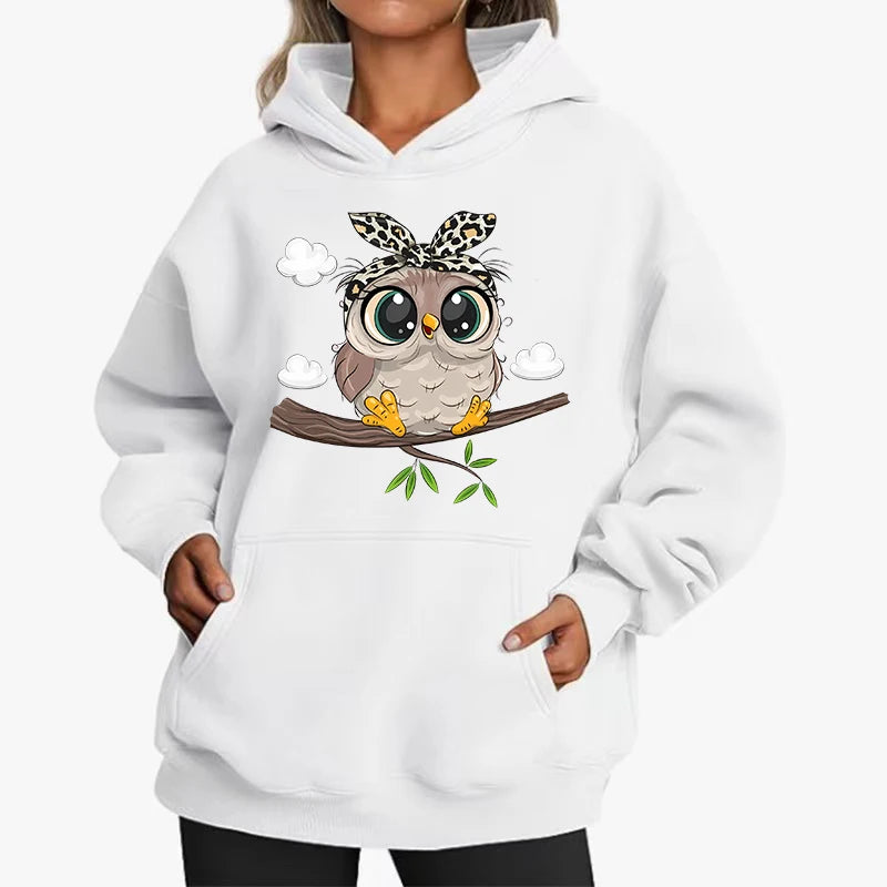 2025New lindo diseño de búho mujeres sudaderas con capucha estilo americano Casual con capucha otoño Hip Hop Sudadera con capucha Casual ropa de lana sudadera femenina
