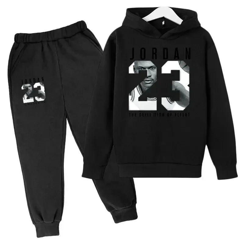 Conjunto de 2 Piezas de Sudadera con Capucha y Pantalones con Estampado Número 23 para Niños, Ropa de Otoño Invierno, Ropa Cálida Informal para Niñas y Niños, Sudaderas Deportivas de Moda