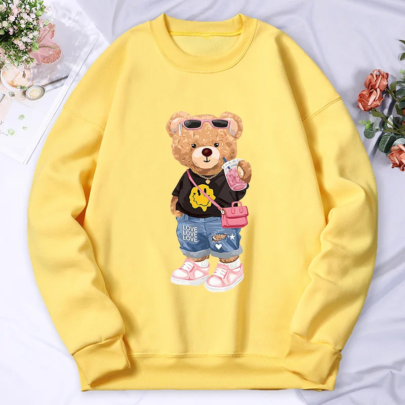 Sudadera con capucha con estampado de Bear Sister para mujer, ropa de lana cálida, informal, Hip Hop, jerséis sueltos, Top de otoño