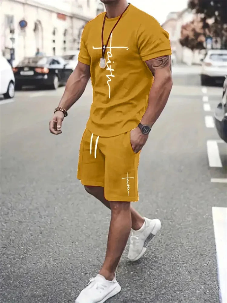 Conjunto Deportivo Hombre 2 Piezas | Camiseta + Pantalón Corto Estampado Playa