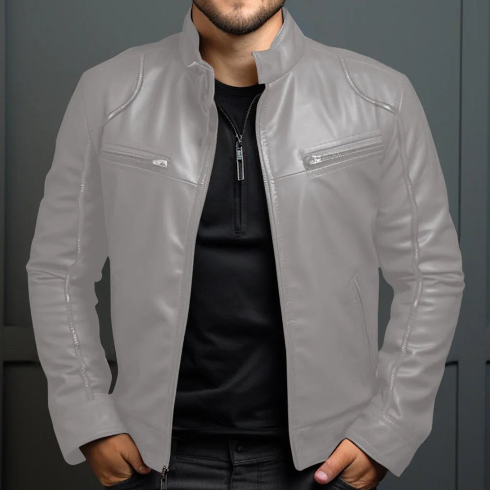 Chaqueta informal de cuero PU para hombre, estilo Punk, cuello con cremallera, multicremallera, ropa de calle de estilo motero más baja a la moda