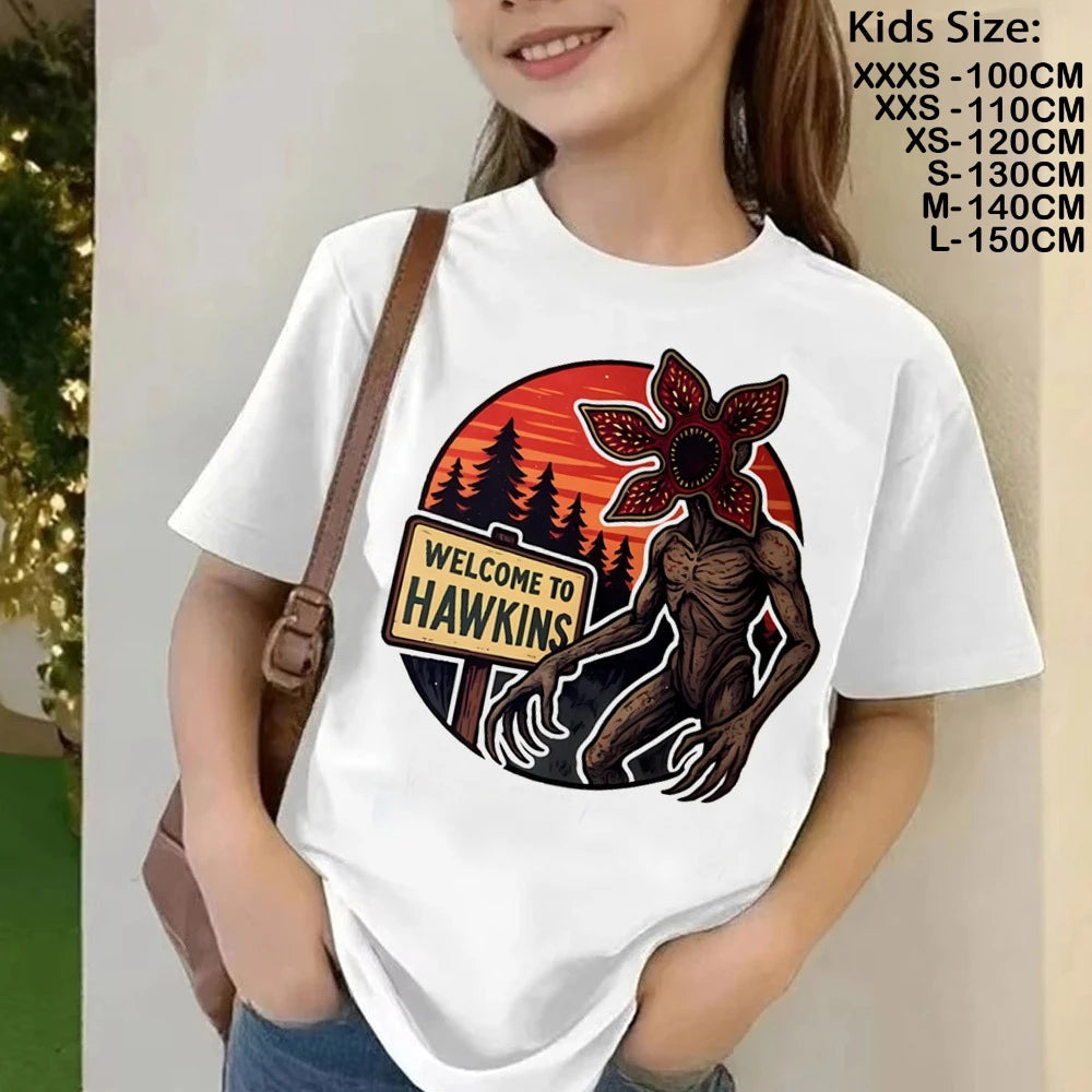 Camiseta Running Up That Hill para niños, camiseta de manga corta The Demogorgon para niños, camisetas informales holgadas con estampado con dibujo para niñas y niños