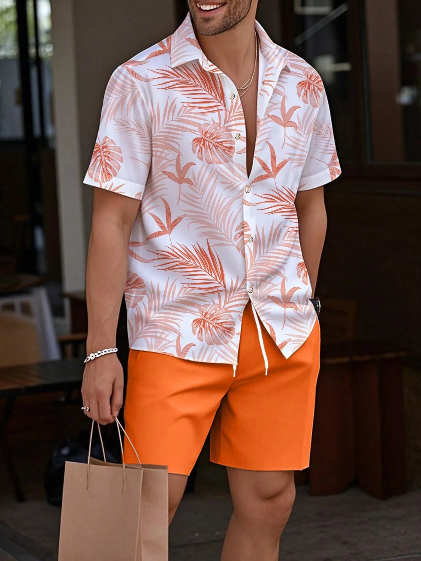 Conjunto Hawaiano 3D Plantas Tropicales Hombre | Camisa + Pantalón Corto