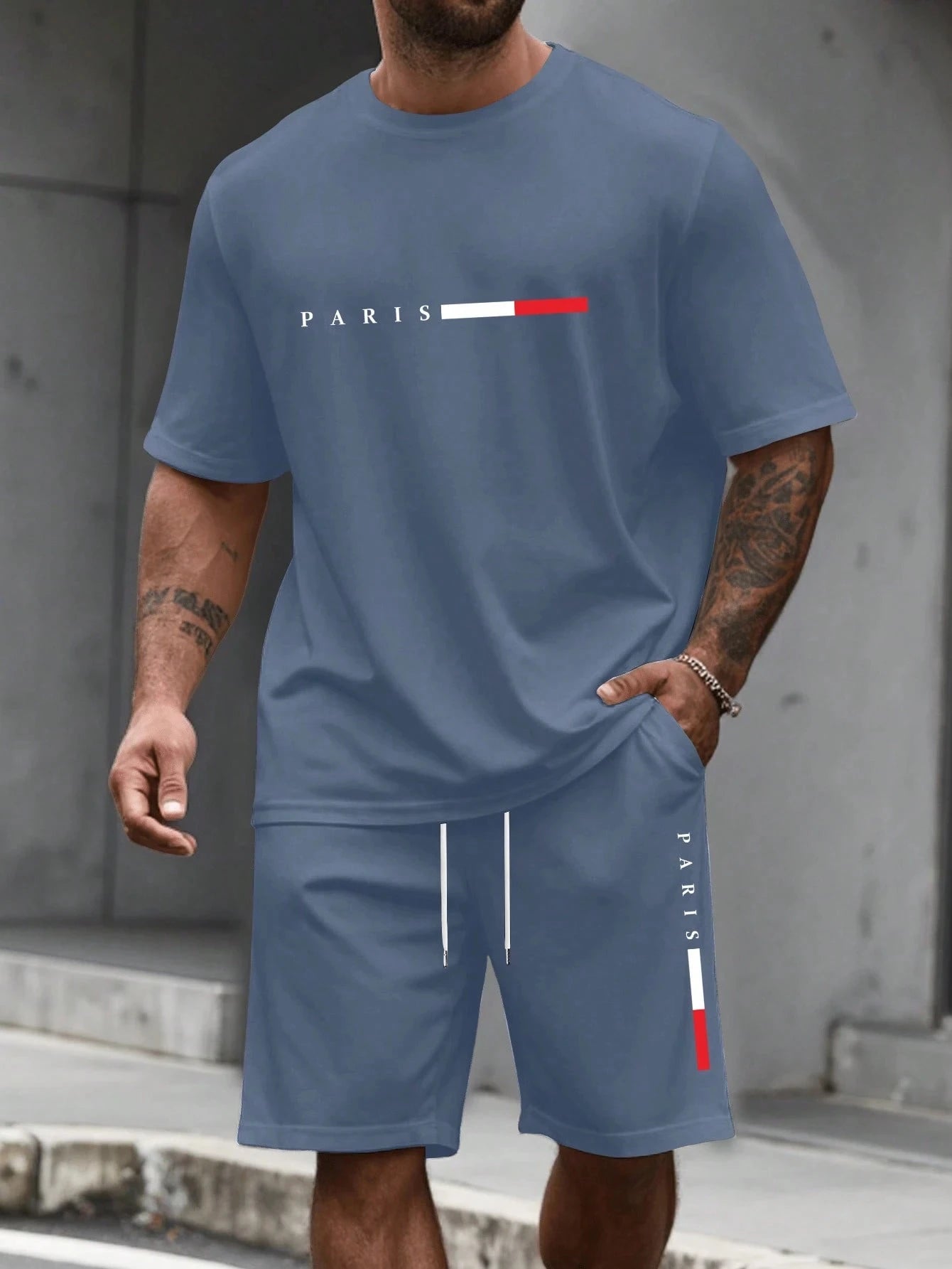 Chándal de hombre 2 piezas  Conjunto de camisa y pantalones cortos de manga corta con cuello redondo, traje para correr para hombre, camisetas de talla grande, ropa para hombre, camiseta de verano