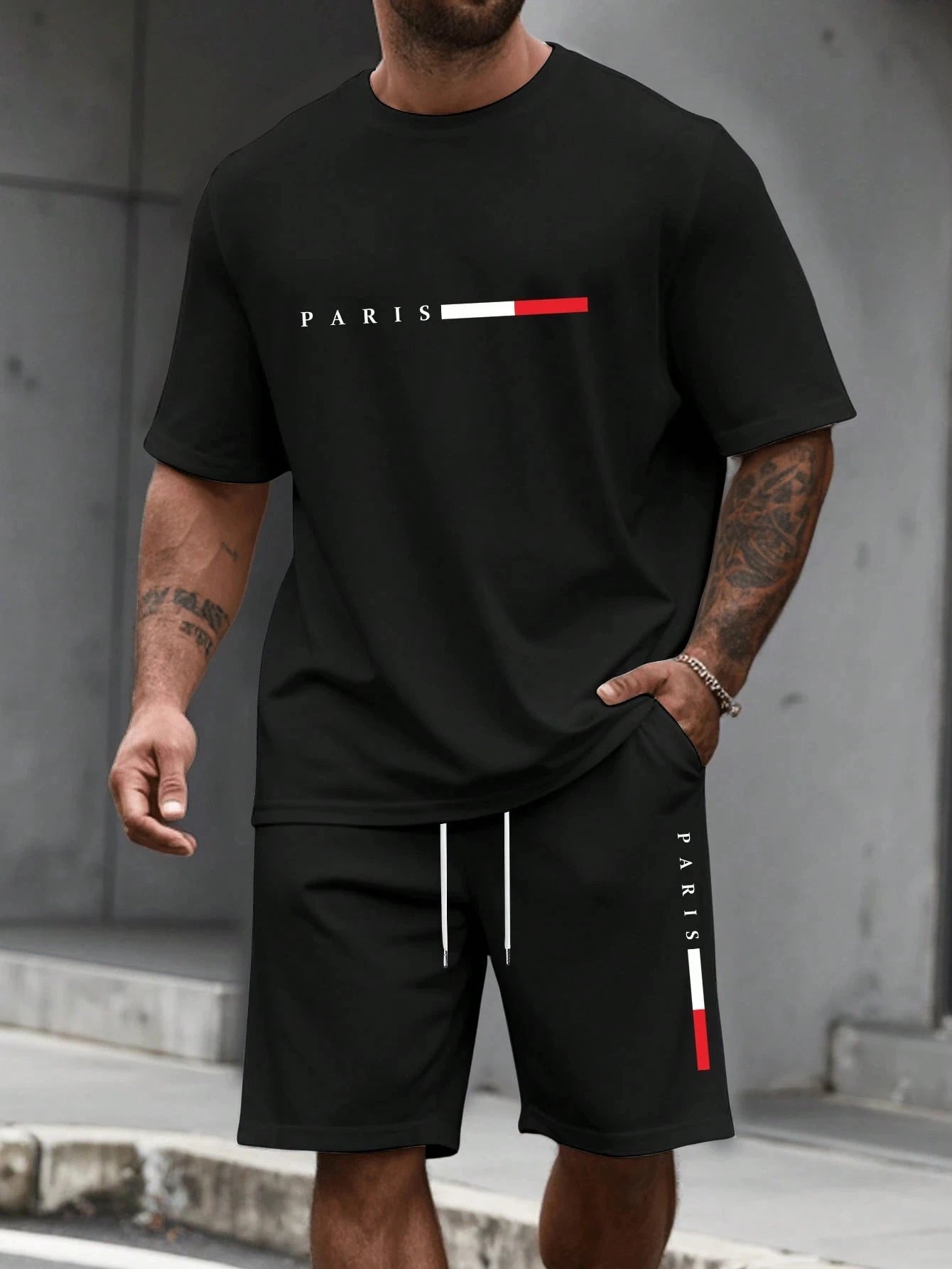 Chándal de hombre 2 piezas  Conjunto de camisa y pantalones cortos de manga corta con cuello redondo, traje para correr para hombre, camisetas de talla grande, ropa para hombre, camiseta de verano