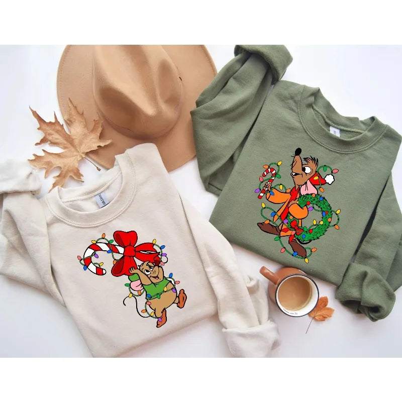 Navidad de Disney Jaq y Gus, sudaderas con capucha de pareja navideña de Disney, sudaderas con capucha navideñas de ajuste familiar de Disney, sudaderas con capucha navideñas de Cenicienta