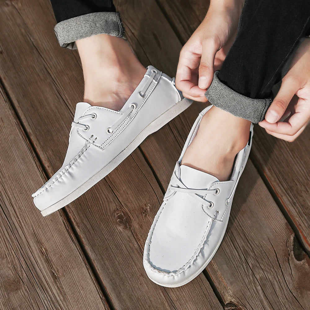 Zapatos mocasines con punta delantal de moda para hombre, cómodos antideslizantes para caminar al aire libre, viajar, primavera y verano