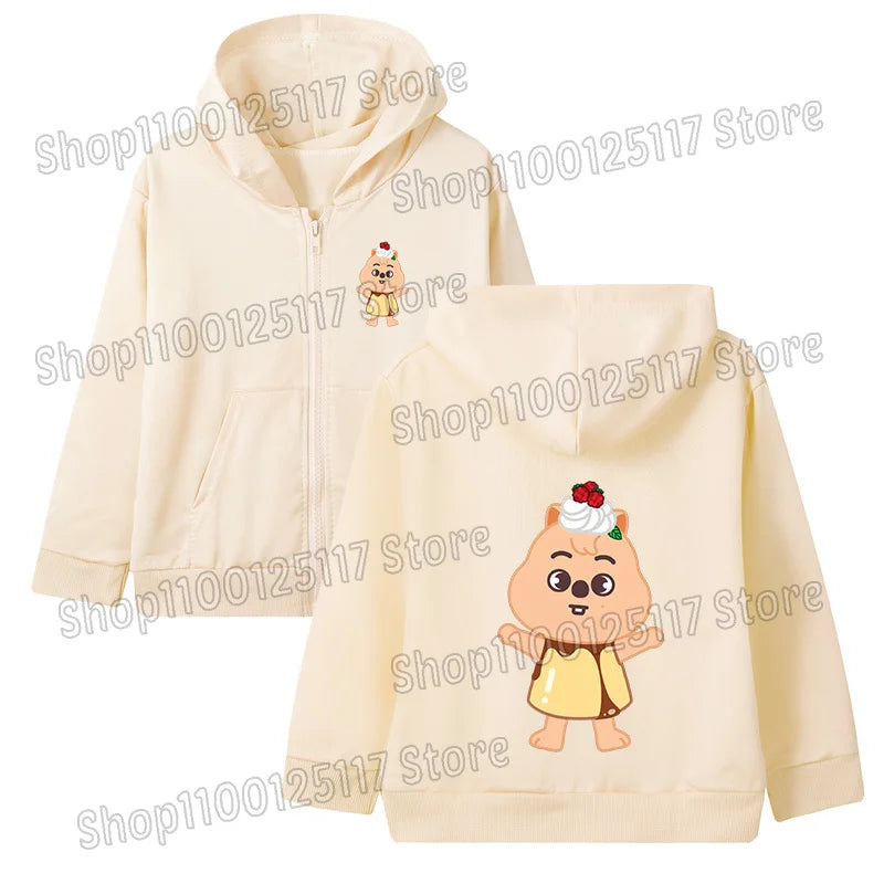 Skzoo-ropa fina de manga larga con cremallera para niñas, chaqueta con capucha de Anime, otoño y primavera, estampado de dibujos animados, ropa de calle con cremallera y bolsillo