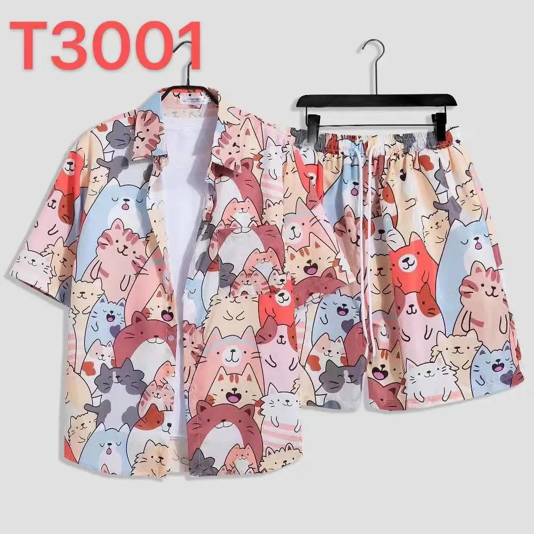 Conjunto Hawaiano 3D Hombre | Camisa Árbol de Coco + Pantalón Corto Playa