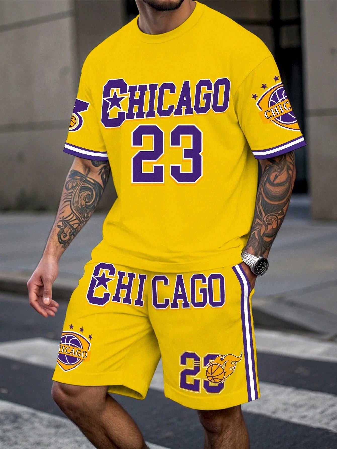 Conjunto de pantalones cortos deportivos de manga corta para hombre, ropa deportiva de baloncesto transpirable de talla grande, camiseta con estampado de letras, pantalones cortos, conjunto de 2 piezas
