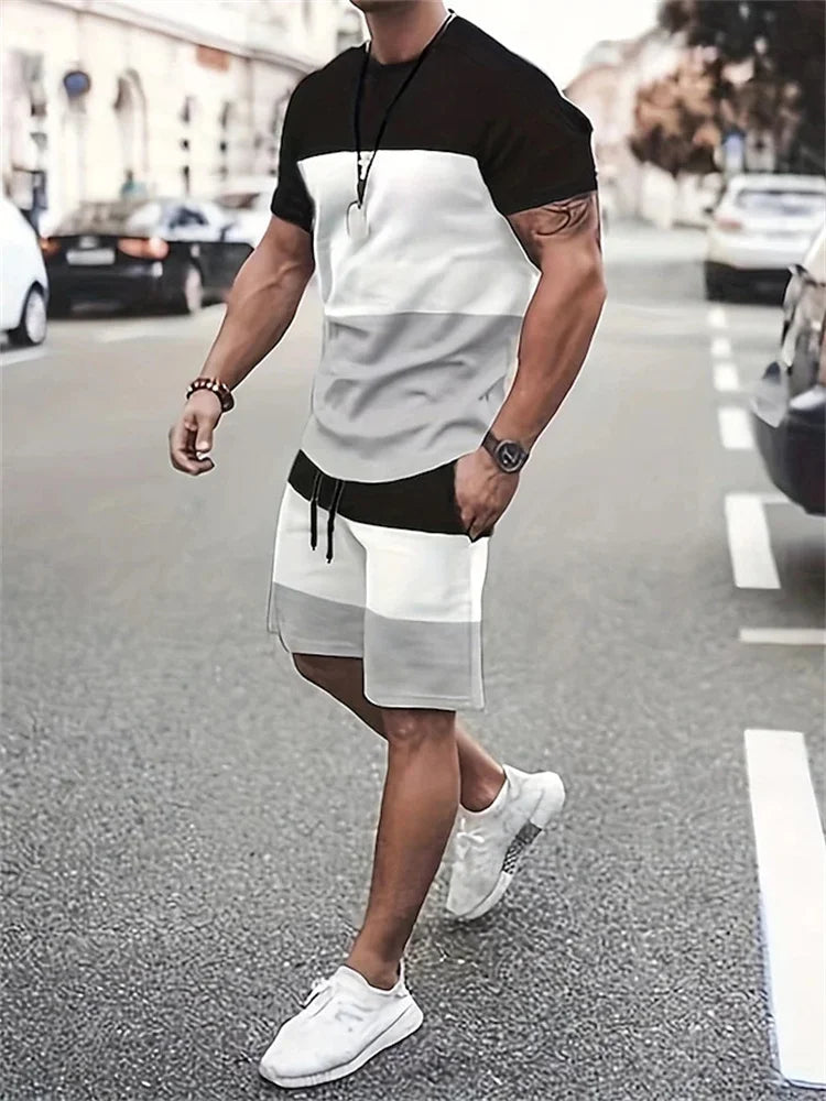 Conjunto Deportivo 3D Retro Hombre Talla Grande | Camiseta + Pantalón Corto Playa