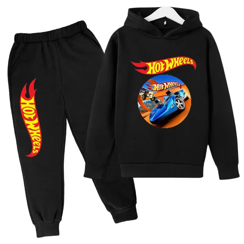 Ropa para niños Hot Wheels juego de coches Abrigo con capucha estampado 3-12 años niños niñas niño Top + Pantalones sudadera de moda ropa deportiva Casual