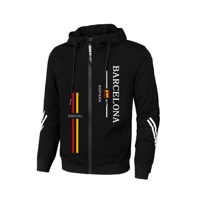 Otoño Invierno trajes deportivos masculinos Barcelona estampado chándal para hombres cremallera Sudadera con capucha y pantalones jogger urbano Casual moda ropa deportiva