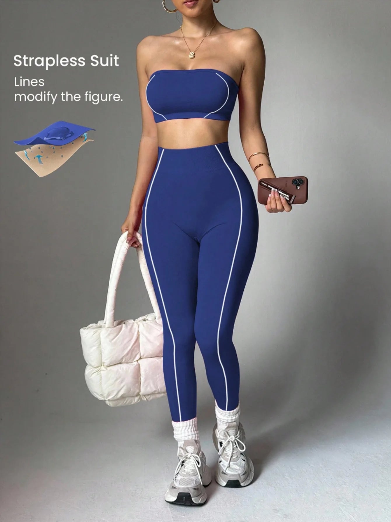 Conjunto Deportivo de 2 Piezas para Mujer: Sujetador Deportivo sin Tirantes y Leggings de Yoga de Cintura Alta con Relleno para Entrenamiento, Fitness y Gimnasio