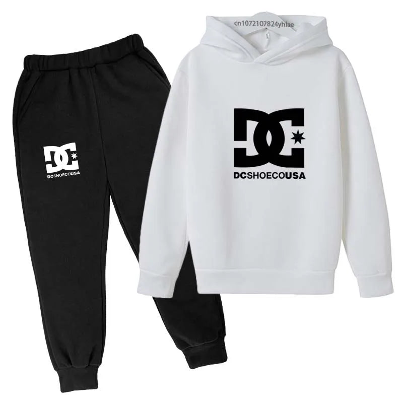 Niños primavera otoño Casual estampado Simple 2 uds Sudadera con capucha + Pantalones chándales trajes de tendencia conjuntos de ropa para niños y niñas de 2 a 13 años