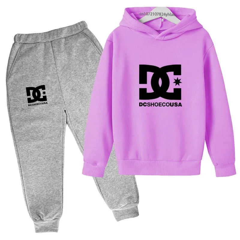 Niños primavera otoño Casual estampado Simple 2 uds Sudadera con capucha + Pantalones chándales trajes de tendencia conjuntos de ropa para niños y niñas de 2 a 13 años