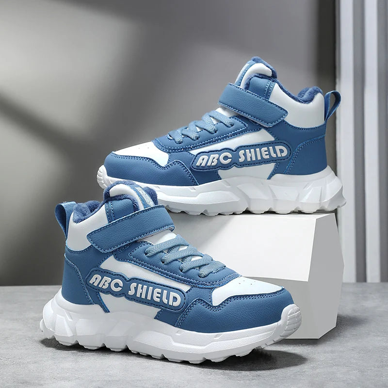 Zapatos de otoño e invierno para niños, zapatillas altas, zapatos cálidos de felpa de algodón para niños, zapatillas deportivas informales para uso diario para niños de 4 a 12 años