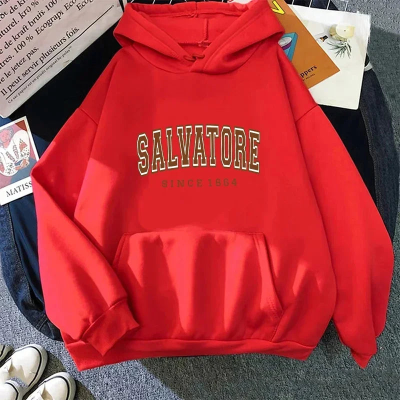 Salvatore Since1864 Sudadera con capucha estampada para hombre, jersey Vintage TVD Damon Stefan, sudadera con cuello redondo, sudadera superior para seguidores