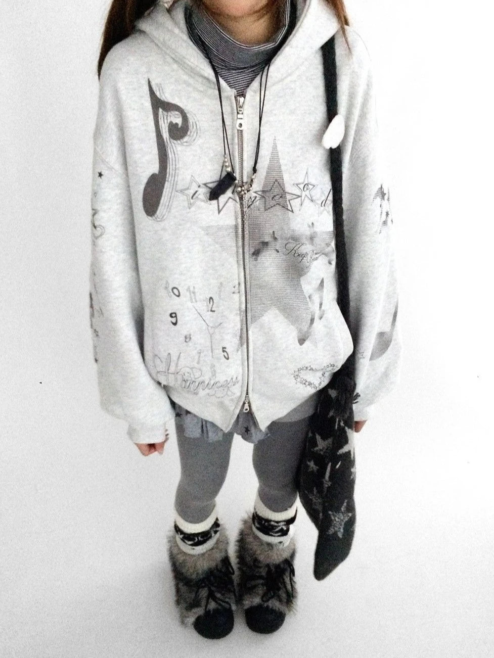 Sudadera Kawaii japonesa de manga larga para mujer, sudaderas informales con subcultura, abrigo con estampado de remaches, ropa elegante de estilo dulce y bonito para mujer