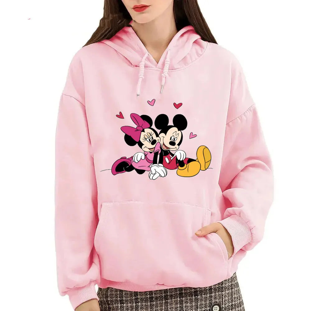 Sudadera con Capucha Estilo Harajuku para Mujer, Ropa Oversize con Estampado de Mickey y Minnie, Sudadera Hip Hop, Sudadera con Capucha con Corazón de San Valentín, Regalos