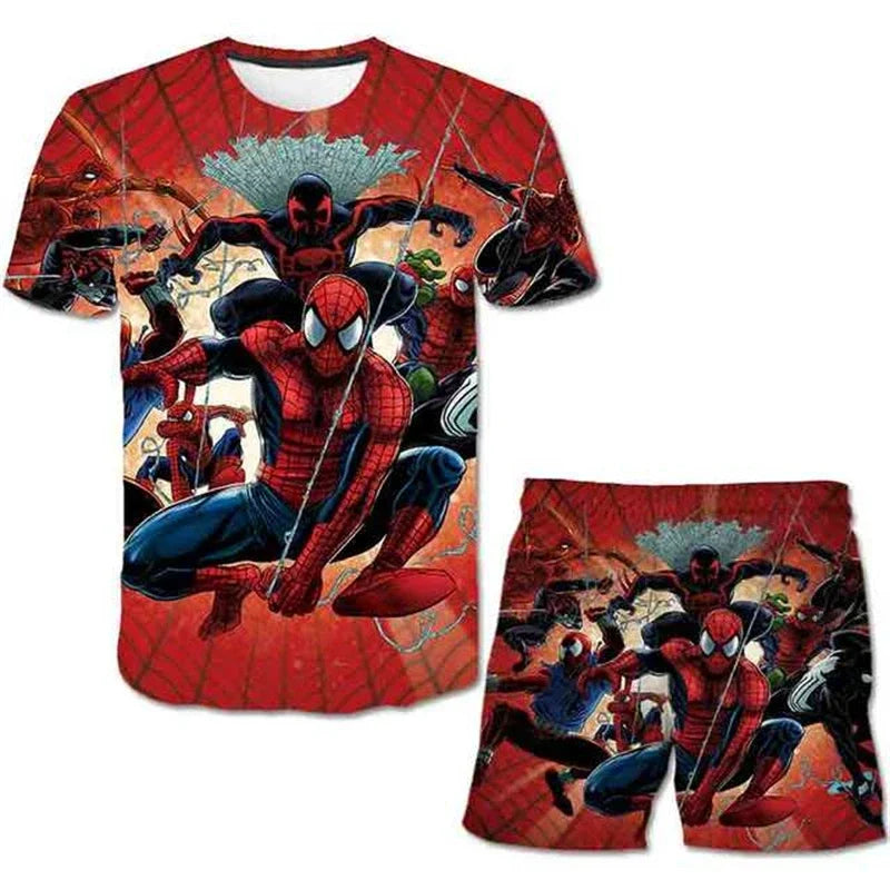 Conjunto de 2 piezas de camiseta y pantalones cortos transpirables para niños, diseño de Spider-Man, Marvel, Hulk, Iron Man, Spiderman