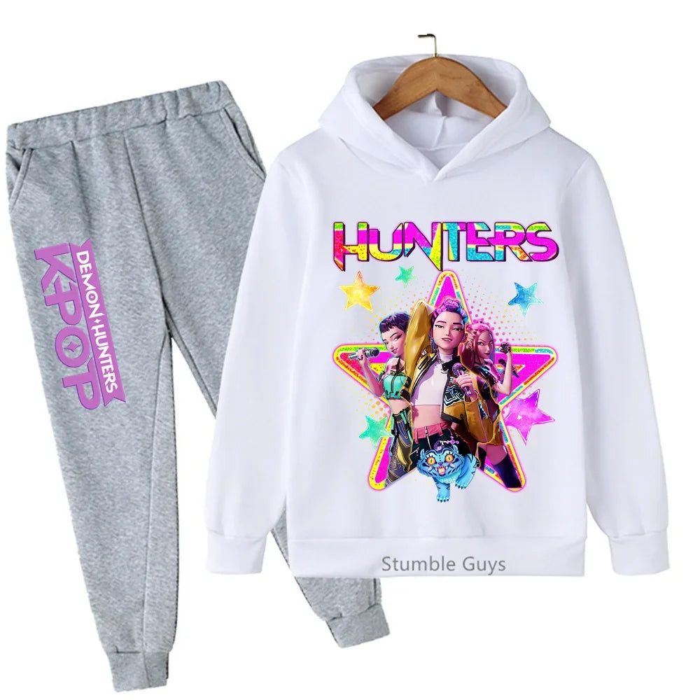 Conjunto de sudadera con capucha Kpop Demon Hunters, ropa deportiva para niños y niñas de 3 a 12 años, ropa de Anime de otoño