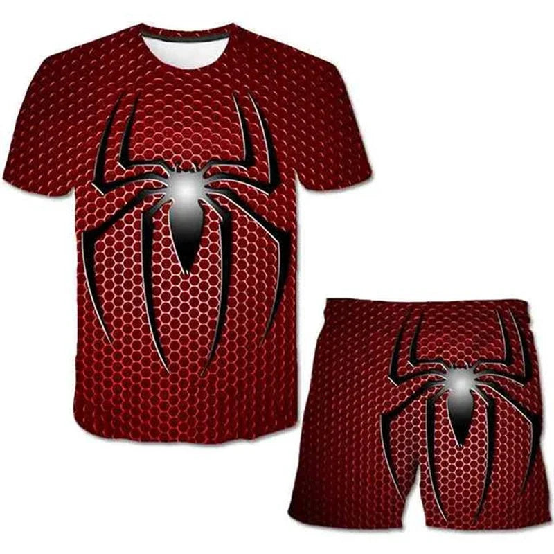 Conjunto de 2 piezas de camiseta y pantalones cortos transpirables para niños, diseño de Spider-Man, Marvel, Hulk, Iron Man, Spiderman